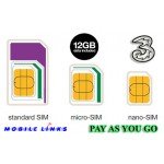 3 Mobile 4G Trio PAYG SIM Pack Preloaded with 12GB Data for Mobile Broadband